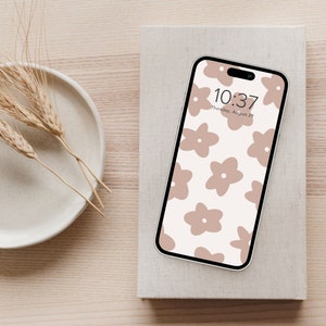 Boho Floral Neutral Aesthetic Phone Wallpaper Home Screen Background | Digital Download
