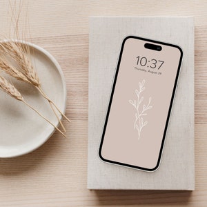 Boho Floral Neutral Aesthetic Phone Wallpaper Home Screen Background | Digital Download