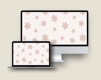 Neutral Desktop Wallpaper Floral Abstract Minimalist Boho Aesthetic Laptop Background | Digital Download