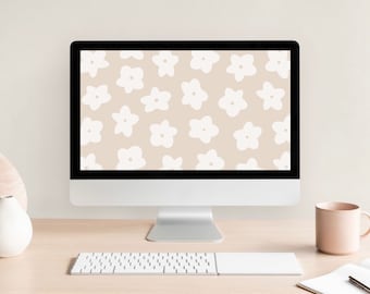 Neutral Desktop Wallpaper Floral Abstract Minimalist Boho Aesthetic Laptop Background | Digital Download