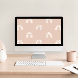 Papier peint neutre abstrait Boho minimaliste esthétique arrière-plan pour ordinateur portable | Téléchargement numérique
