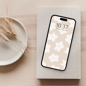 Boho Floral Neutral Aesthetic Phone Wallpaper Home Screen Background | Digital Download