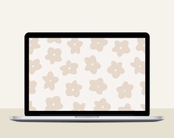 Neutral Desktop Wallpaper Floral Abstract Minimalist Boho Aesthetic Laptop Background | Digital Download