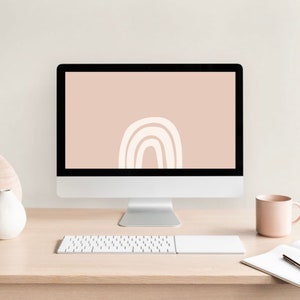 Papier peint neutre abstrait Boho minimaliste esthétique arrière-plan pour ordinateur portable | Téléchargement numérique