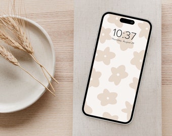 Boho Floral Neutral ästhetische Telefon Hintergrundbilder Startbildschirm Hintergrund | Digitaler Download