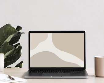 Neutral Desktop Wallpaper Floral Abstract Minimalist Boho Aesthetic