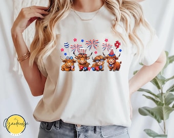 4th of July T-Shirt: Patriotic Highland Cow - Unisex Fit
