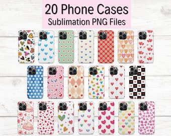 20 Heart Phone Sublimation Designs, Heart Phone Case PNG, Sublimation Phone Case Bundle, iPhone Sublimation Template, Heart Phone Case Gift