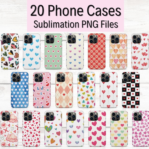 20 Heart Phone Sublimation Designs, Heart Phone Case PNG, Sublimation Phone Case Bundle, iPhone Sublimation Template, Heart Phone Case Gift