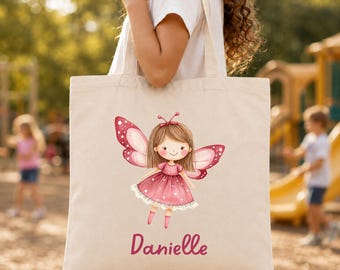 Personalized Fairy Tote Bag for Little Girls, Custom Princess Canvas Bags, Kids Shoulder Bag, Preschool Tote Bag, Back to School Totes