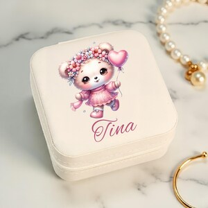 Personalized Teddy Bear Jewelry Box with Name for Girls, Kawaii Small Jewelry Organizer for Travel, Valentine Gift for Bestie