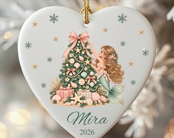 Personalized Mermaid Christmas Ornament ,Coastal Christmas Tree Decoration, Keepsake Gift for Granddaughter, Mermaid Decor Kids Room