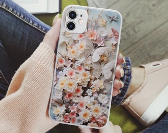 Telefoonontwerp voor sublimatie, 3D-bloemenvlinders png, sjabloon iPhone-hoesje, telefoonhoesje bloemen vlinders, telefoonhoesje print png-bestand, 300 dpi