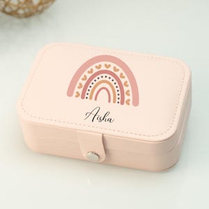 Personalized Rainbow Jewelry Box With Name for Girls, Custom Name Travel Jewelry Box for Little Girls, Leather Rainbow Jewelry Case for Kids