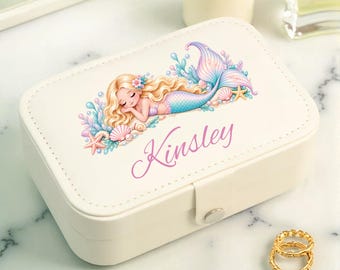 Personalized Mermaid Jewelry Box for Girls, Organized Jewelry Box for kid Girl, Custom Travel Jewelry Case Gift, Mermaid Lovers Gifts