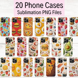 20 Kawaii Essen Telefon Hülle PNG Bundle, Telefon Designs für Sublimation, iPhone Hülle Vorlage, druckbare Telefon Hülle, iPhone Sublimationshülle
