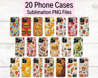 Lot de 20 coques de téléphone Kawaii alimentaire PNG, modèles de téléphone pour sublimation, modèles tendance pour sublimation, modèle de coque d'iPhone, étuis de téléphone PNG
