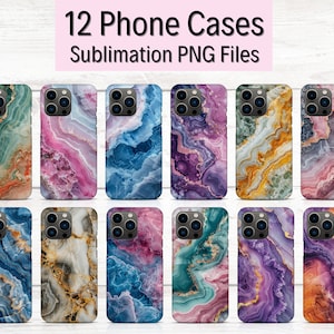 12 Sublimationstelefonhüllen-Designs, iPhone Sublimationsvorlagen, Marmor-Telefonhülle SVG, Telefonhüllen-Vorlage für Sublimation, Telefonhüllen-Set