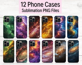 12 Galaxy Sublimation Phone Case Designs, iPhone Sublimation Cases, PNG Sublimate Phone Case, iPhone Case Templates, Phone Cases Bundle, PNG