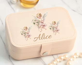 Personalized Cherub Angel Jewellery Box with Name, Custom Bridal Jewelry Holder, Small Travel Jewelry Box Wedding, Bridesmaid Keepsake Gifts