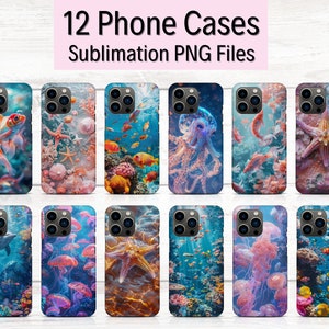 12 Meerestiere Telefonhülle Bundle Sublimation, Telefon Sublimationsvorlage, benutzerdefinierte Design Telefonhülle, Telefonhülle Bündel PNG, PNG Telefonhüllen