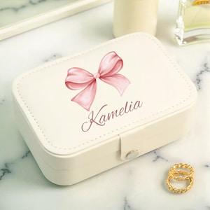 Customized Coquette Bow Jewellery Box, Custom Pink Bow Jewelry Holder for Girls, Cute Travel Jewelry Box, Cute Gift for Daughter