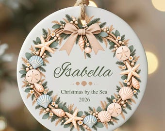 Customized Christmas Coastal Ornaments, Beach Xmas Gifts, Coastal Tree Ornament, Custom Beach Decoration, Winter Coastal Decor
