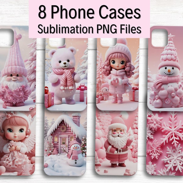 3D Cute Pink Christmas PNG, Pink Christmas Sublimation Designs Bundle, Pink Christmas Iphone Case, 3D Pink Christmas Phone Case