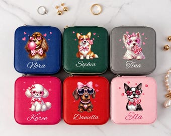 Personalized Cute Dog Jewelry Box with Name, Mini Travel Jewelry Case, Customized Dog Mom Gifts, Dog Lover Jewelry Box, Puppy Mom Gifts