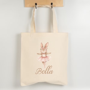 Personalized Ballerina Tote Bag with Custom Name for Little Girls, Customized Kids Tote Bag, Kids Library Bag, Kids Name Bags Back to School