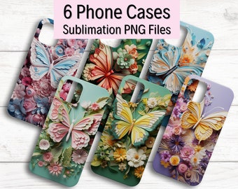 3D-vlindersublimatie-telefoonhoesontwerpen, 3D-vlindersjabloon, iPhone-hoesjes, afdrukbaar telefoonhoesje, iPhone-hoesjeontwerpen, png