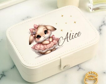 Personalized Rabbit Jewellery Box with Name for Kids, Mini Jewelry Organizer for Little Girls, Cute Bunny Jewelry Box, Bunny Jewelry Holder