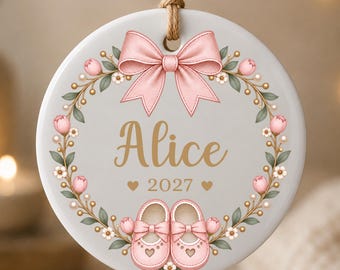 Personalized New Baby Girl Bow Ornament for Parents, Newborn Girls Keepsake, Baby Shower Bow Decoration, Baby Daughter Gifts, Bow Girly Gift