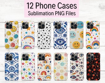 Lot de 12 Sublimation de coque de téléphone, modèles de coque de téléphone, Sublimation de coque d'iPhone, modèles de coque d'iPhone, motifs PNG, 300 DPI