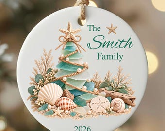 Personalized Beach Christmas Ornament, Custom Coastal Christmas Tree Ornaments, Ocean Lover Gift Ideas, Beach House Decoration Gifts