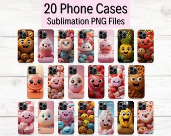 3D Kawaii nourriture sublimation coques de portables, lot de 20 coques de portables, designs de coque pour iPhone, nourriture Kawaii PNG, coque d'iPhone PNG, modèles de coques de téléphone