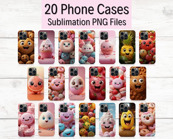 3D Kawaii Food Sublimation Phone Cases, 20 Phone Case Bundle, iPhone Case Designs, Kawaii Food PNG, iPhone Case PNG, Phone Cases Templates