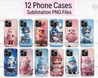 12 Christmas Phone Case Designs, Christmas Phone Case SVG, Christmas Phone Case Bundle, iPhone Sublimation Templates, Phone Case Templates