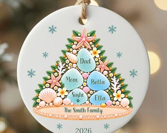Personalized Family Beach Christmas Ornament, Coastal Beach Ornaments, Custom Decoration Family Names, Xmas Baubles Family