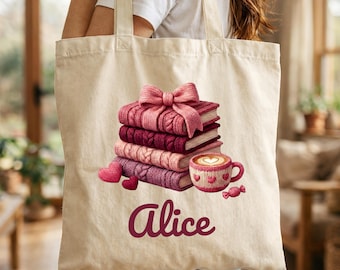 Customized Book Lover Tote Bag, Faux Crochet Bookish Canvas Bag, Bookworm Gift Bags, Custom Book Club Tote Bag, Gift for Readers