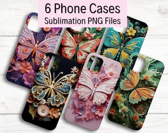Ontwerpen van sublimatietelefoonhoesjes, vlinder png-bundel, telefoonhoesjes ontwerpen, sjabloon telefoonhoesje, iPhone-sublimatiehoesje, 3D-kunsttelefoonhoesjes