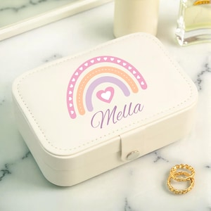 Customized Leather Rainbow Jewellery Box, Custom Jewelry Organizer for Kid Girl, Travel Jewelry Case for Little Girl, Cute Gift for Children