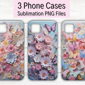 iPhone Sublimationshülle, 3D Blumen Schmetterling PNG, Telefon Sublimationsdesign, Telefonhüllen Vorlagen, Pastell Telefonhülle, 3D Druck Telefonhülle