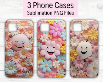 3D madeliefjesublimatie iPhone-hoesjes, madeliefjesublimatieontwerpen, png-sublimatie telefoonhoesje, sjabloon telefoonhoesje, iPhone-hoesjeontwerpen, 300 dpi