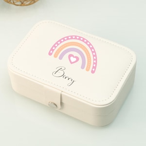 Customized Leather Rainbow Jewellery Box, Custom Jewelry Organizer for Kid Girl, Travel Jewelry Case for Little Girl, Cute Gift for Children