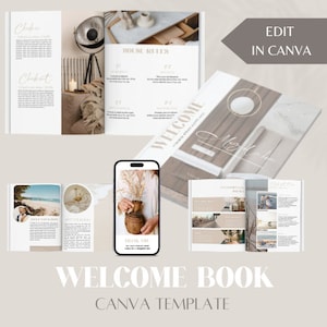 Modèle de livre de bienvenue Airbnb | Modèle de guide du manuel de l’hôte de la maison | Modèle Canva immobilier | Modèle de location de vacances | hébergeur de livres électroniques