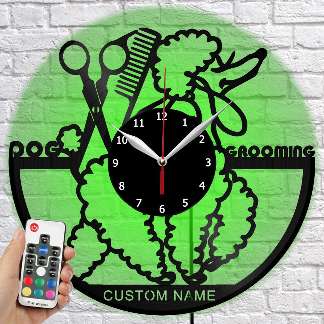 Grooming Clock With LED Light Wall Clock Art Decor Light Vinyl Etsy