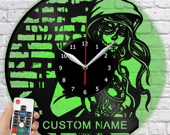 Reloj de vinilo con nombre personalizado de artista de graffiti con luz LED, reloj de pared de vinilo, arte, decoración del hogar, reloj con disco de vinilo ligero, diseño de nombre personalizado