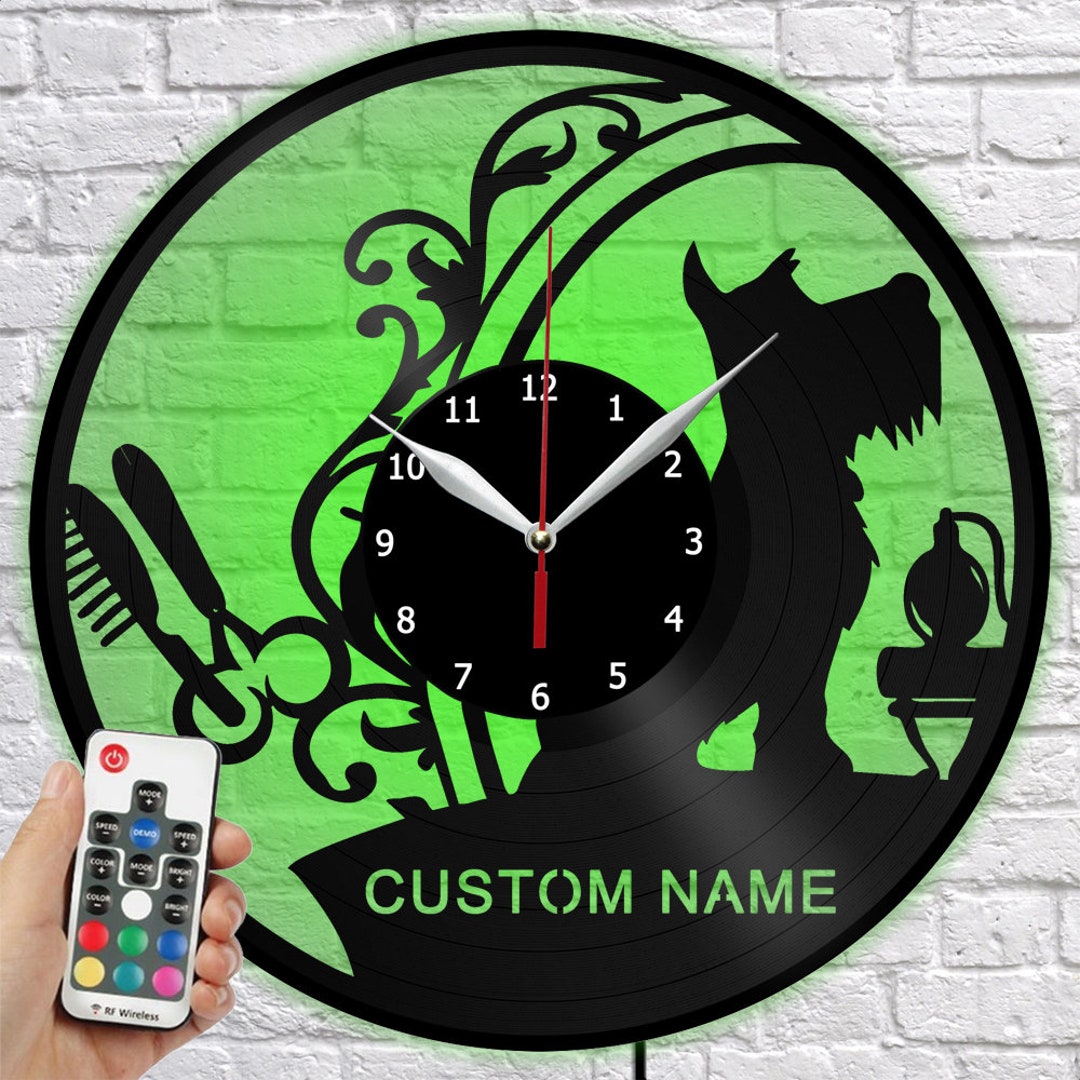 Dog Grooming Vinyl Clock With LED Light Vinyl Wall Clock Etsy