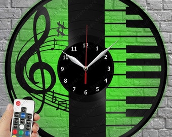 Piano Musique Vinyle Horloge avec LED Lumière Vinyle Horloge Murale Art Décor À La Maison Musiс Disque Vinyle Horloge Murale Clé De Sol Cadeau Original 12 "30 cm